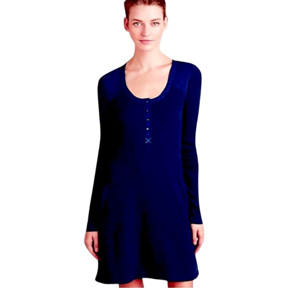 $118 Anthropologie Thermal Chemise / Dress XSmall 0 2 Navy Blue Comfy Soft Modal - Picture 6 of 16